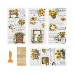 4 Sheets Rub On Transfers For Crafts, Sunflower Rub On