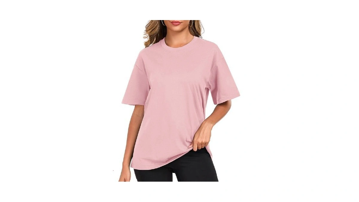 Womens Oversized Cotton T Shirts Crewneck Short Sleeve Tops Heavyweight
