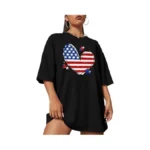 Qaun American Flag Heart Shirt: Women Patriotic T-shirt Oversized 4th