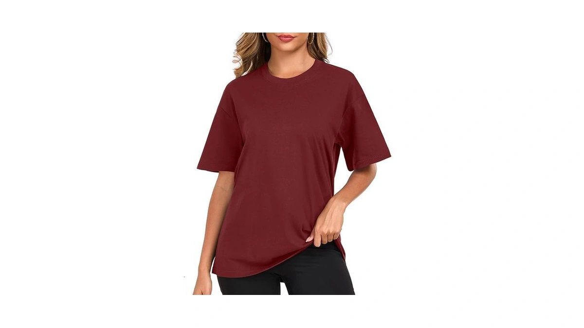 Womens Oversized Cotton T Shirts Crewneck Short Sleeve Tops Heavyweight