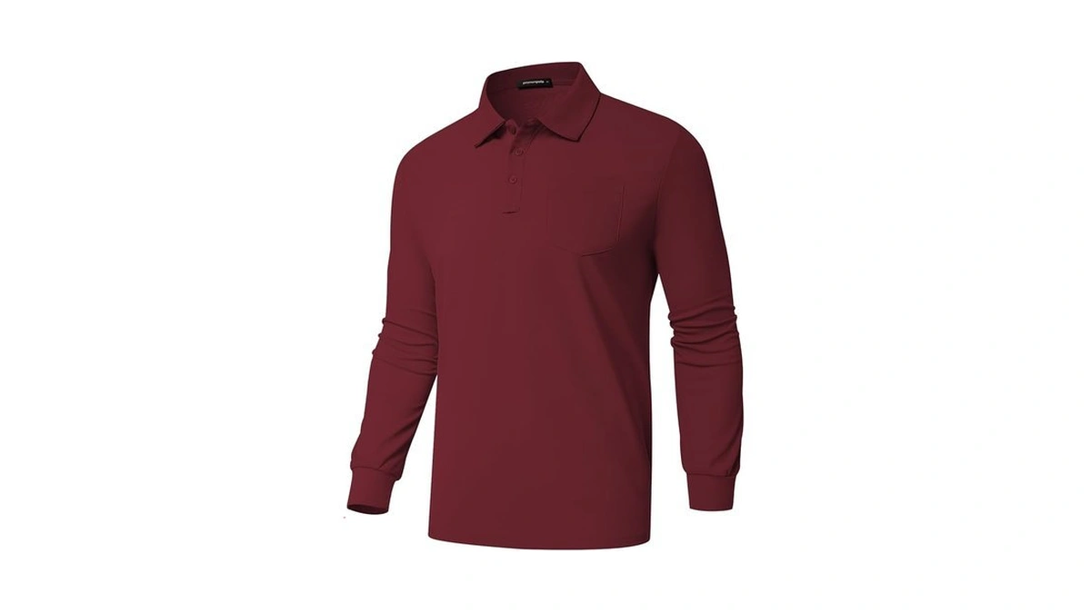 Promen Polo Men's Classic Long Sleeve Polo Shirts Casual Lightweight