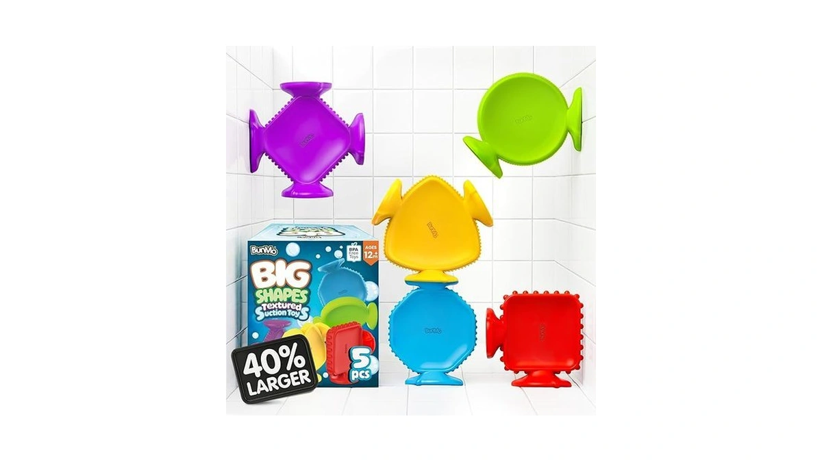 Bunmo Baby Bath Toys 5 Pack - Big Shapes Textured