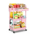 Sunally 3 Tier Rolling Cart With Drawer, Bathroom Storage Organizer