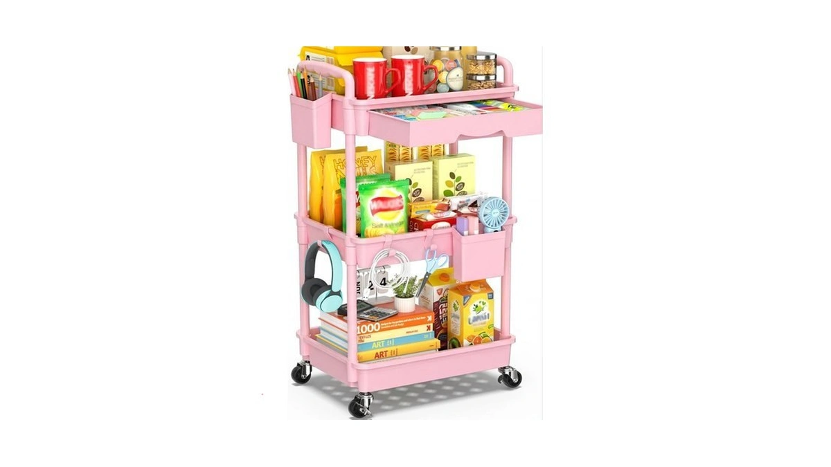 Sunally 3 Tier Rolling Cart With Drawer, Bathroom Storage Organizer