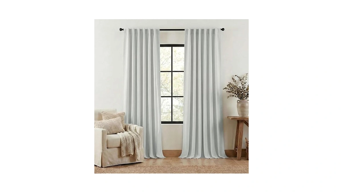 Nicetown Faux Linen Room Darkening Living Room Curtains, Pinch Pleated