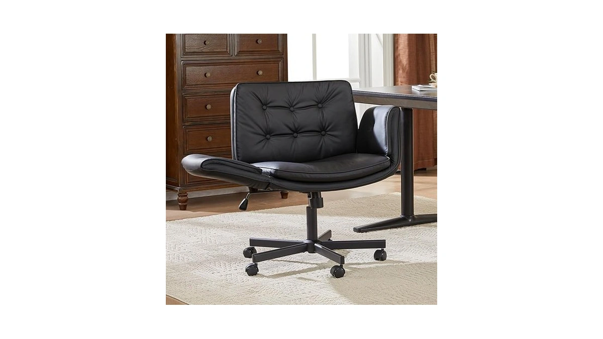 Amseatec Criss Cross Office Chair, Pu Leather Vanity Chair With