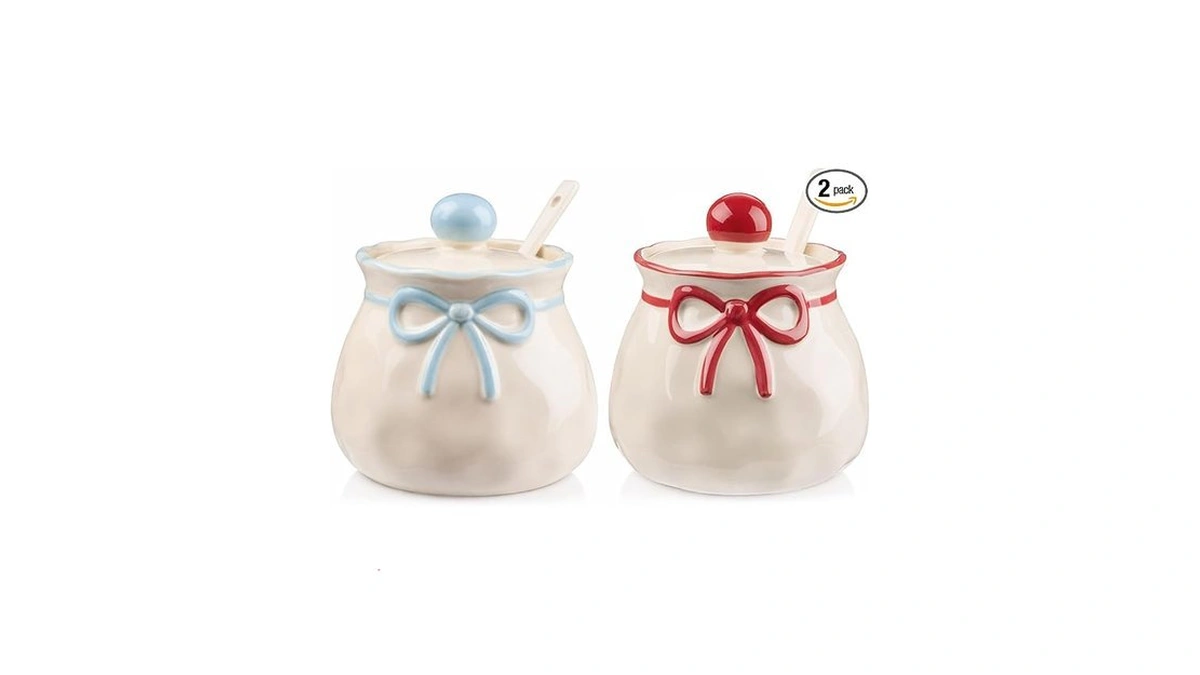 Yiyiring 2 Pack Bow Ceramic Salt Cellar With Lid &