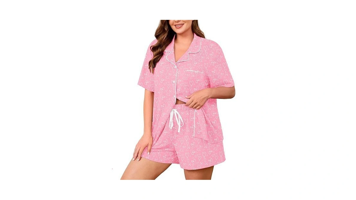 Auslook Plus Size Printed Pajama Set For Women Short Sleeve