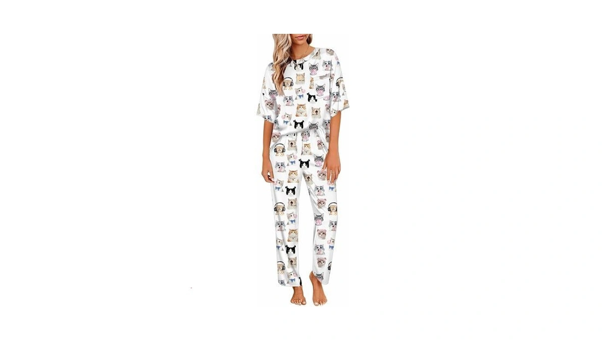 Ekouaer Womens Satin Silky Pajama Set Short Sleeve Shirt With