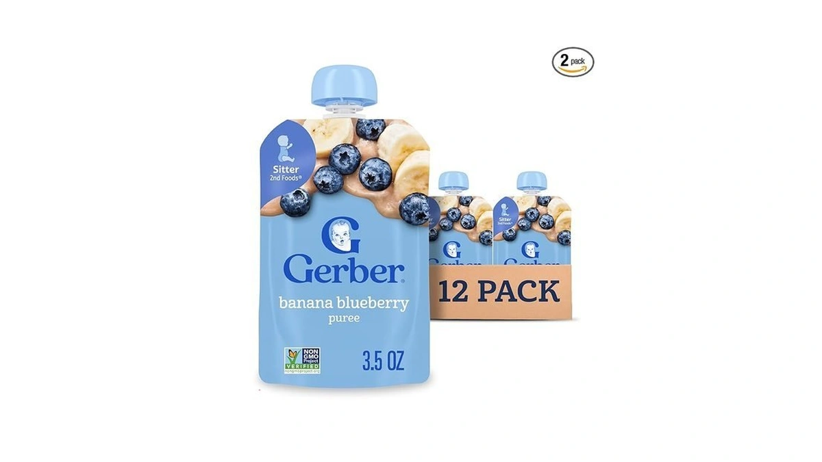 Gerber Stage 2 Baby Food, Banana Blueberry Puree Pouch, 2