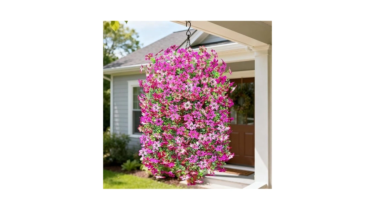 Inqcmy Artificial Hanging Flowers Decoration, 3pcs Fake Floral Basket Plants