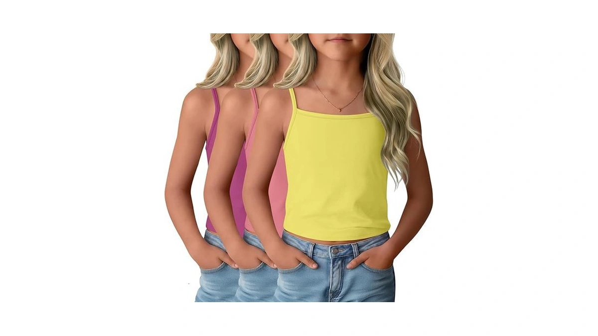 Oakgarden 3 Pack Girls Tank Tops Cropped Camisole Undershirts Spaghetti