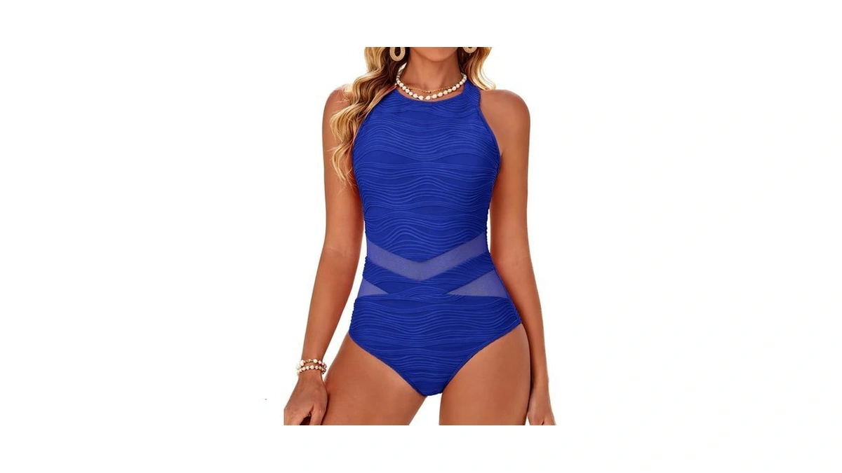 Womens Mesh One Piece Swimsuits High Neck Tummy Control Push