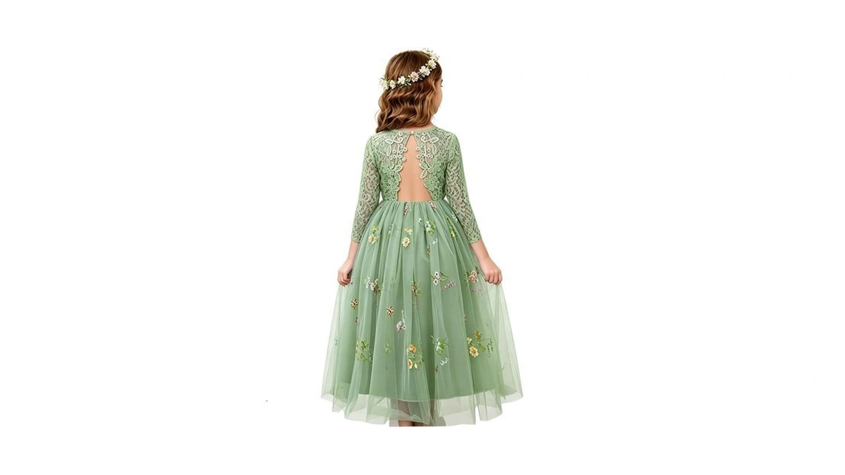 Eulimene Baby Girl Flower Tulle Dress Floral Lace 3/4 Sleeve