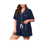 Auslook Plus Size Navy Blue Pajama Set For Women Short