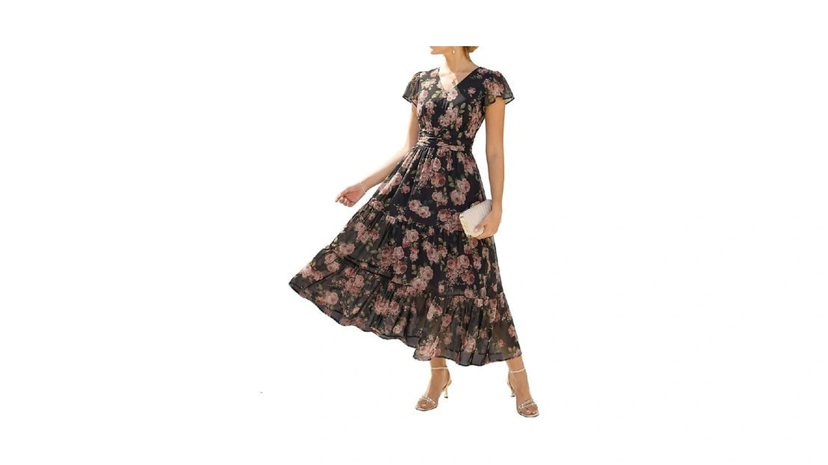 Grace Karin Women Summer Dress,maxi Floral Dresses,v Neck Wedding Guest