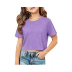 Zdc Girls Short Sleeve Crop Tops Kids Casual Crewneck T-shirts