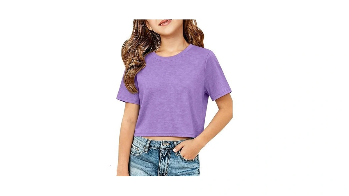 Zdc Girls Short Sleeve Crop Tops Kids Casual Crewneck T-shirts
