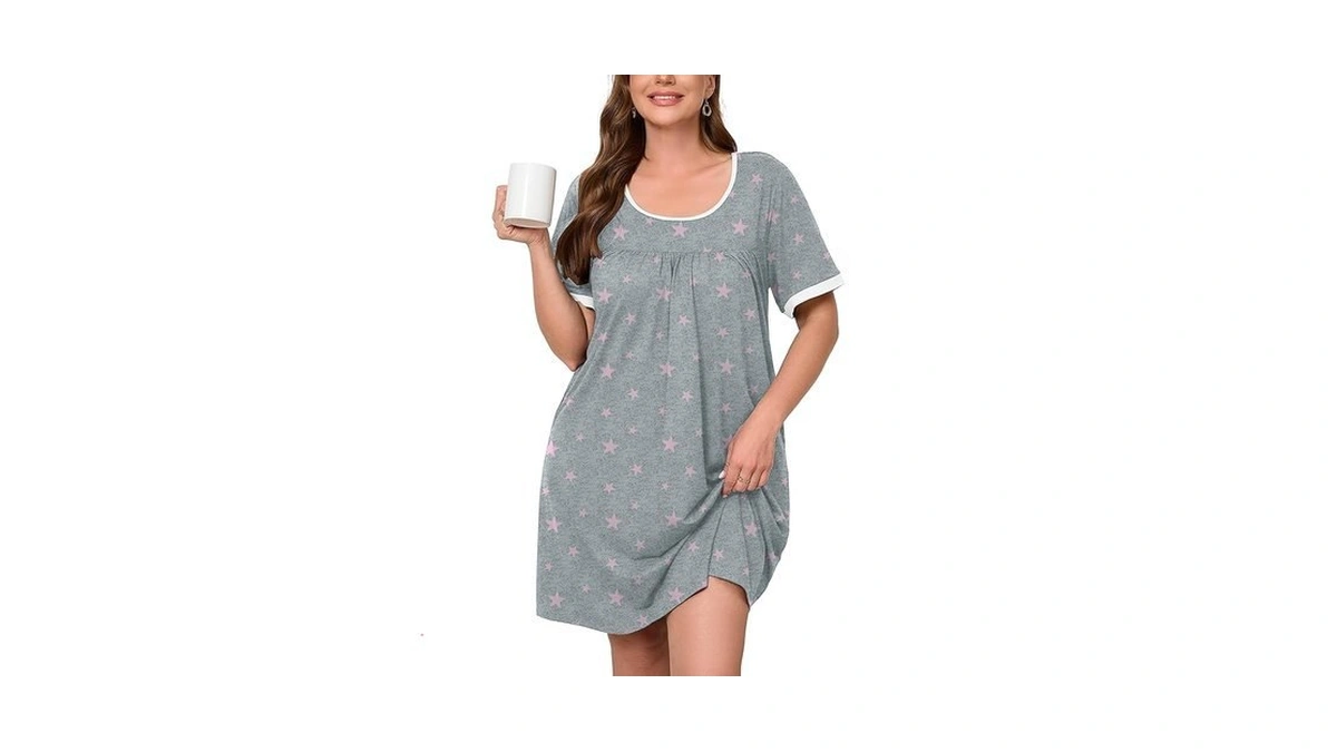 Auslook Plus Size Women's Nightgown 5x Pink Stars Short Sleeve