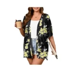 Auslook Plus Size Printed Cardigan For Women 1x Short Sleeve