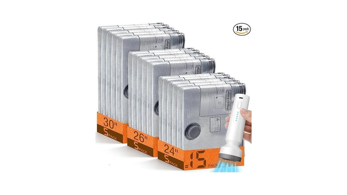 15 Pack Vacuum Storage Bags For Travel With Cordless Pump,