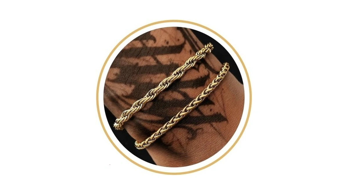 Znboh 2pcs Stainless Steel Bracelets For Men 14k Gold Plated