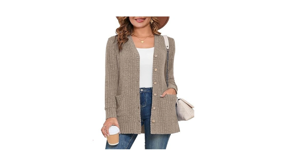Auslook Plus Size Women Long Sleeve Cardigan 2x Apricot Open