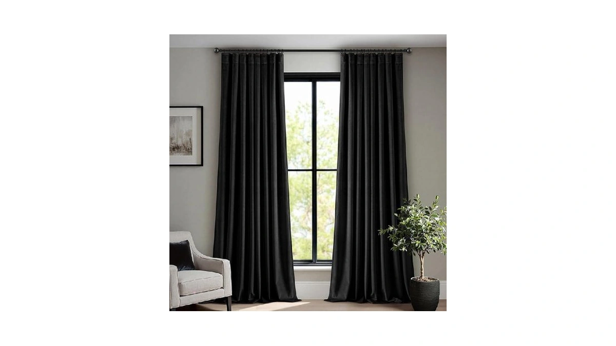 Anroduo Black Velvet Curtains 96 Inches Long Blackout Thermal Insulated