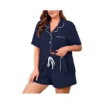 Auslook Plus Size Navy Blue Pajama Set For Women Short