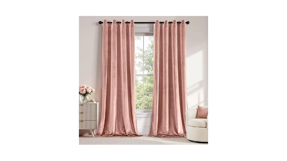 Anroduo Light Pink Velvet Curtains 84 Inches Long Blackout Thermal
