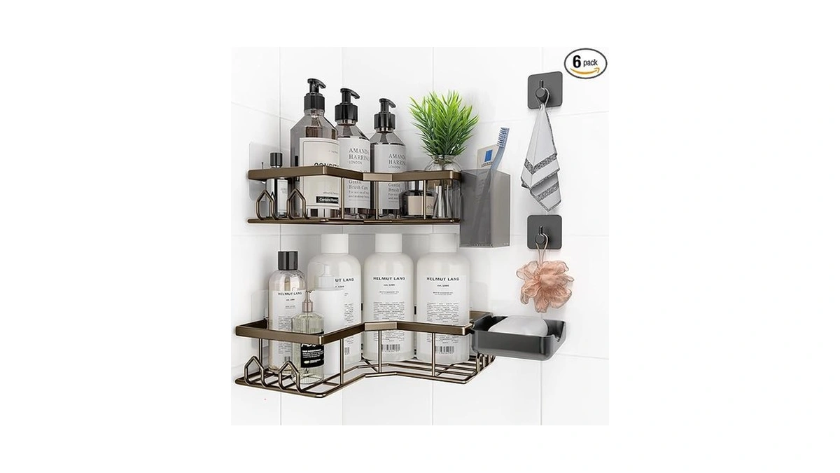 Qhmchldz Adhesive Shower Caddy, 6 Pack Corner Bath Organizer, Rustproof
