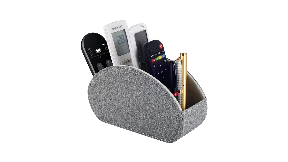 Tv Remote Holder Tray With 5 Compartments,pu Leather Remote Control
