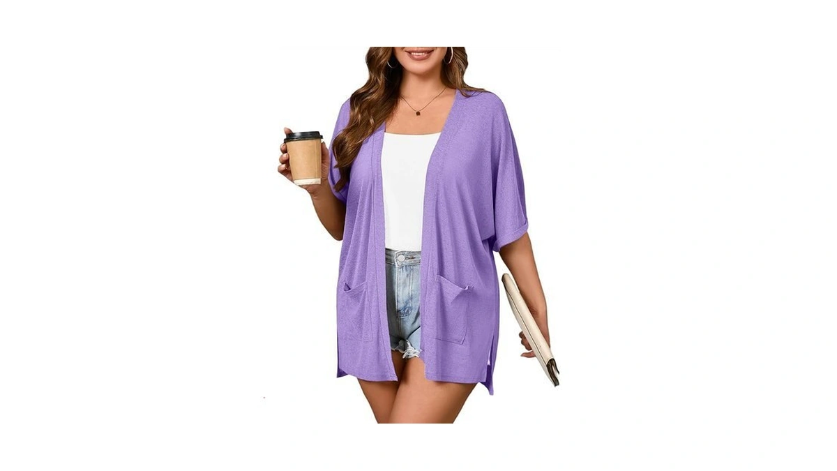 Auslook Plus Size Lilac Purple Cardigan For Women 1x Short