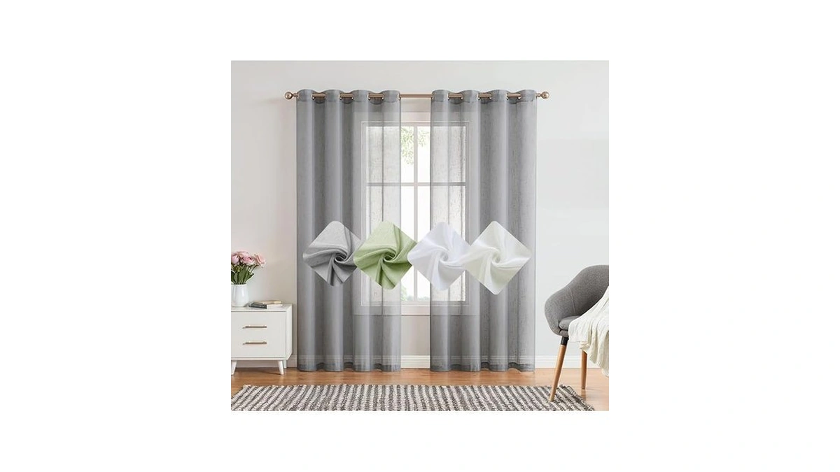 Randall Faux Linen Window Curtains Gray Sheer Open Weave Window