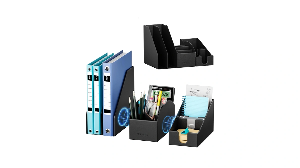 Kondound Magnetic Desk Organizer Set - Multifunctional Pu Leather Desktop