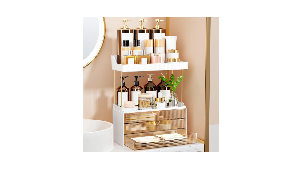 Storbin 3 Large Drawers Makeup Organizer - 5 Tier Bathroom