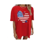 Qaun American Flag Heart Shirt: Women Patriotic T-shirt Oversized 4th