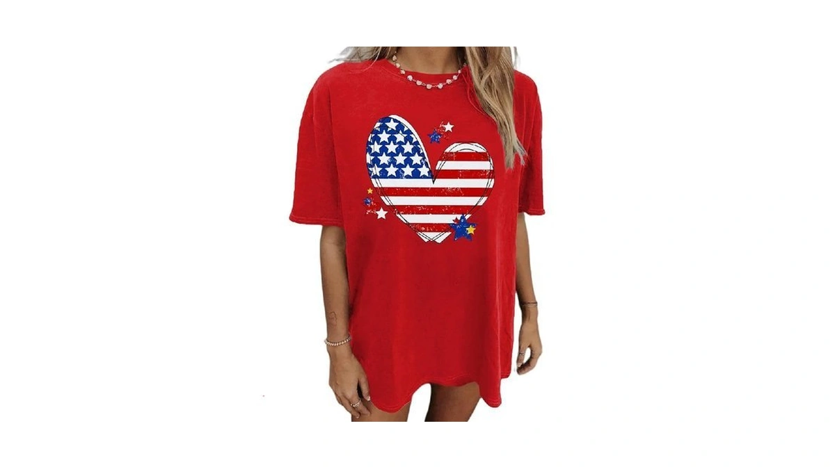 Qaun American Flag Heart Shirt: Women Patriotic T-shirt Oversized 4th