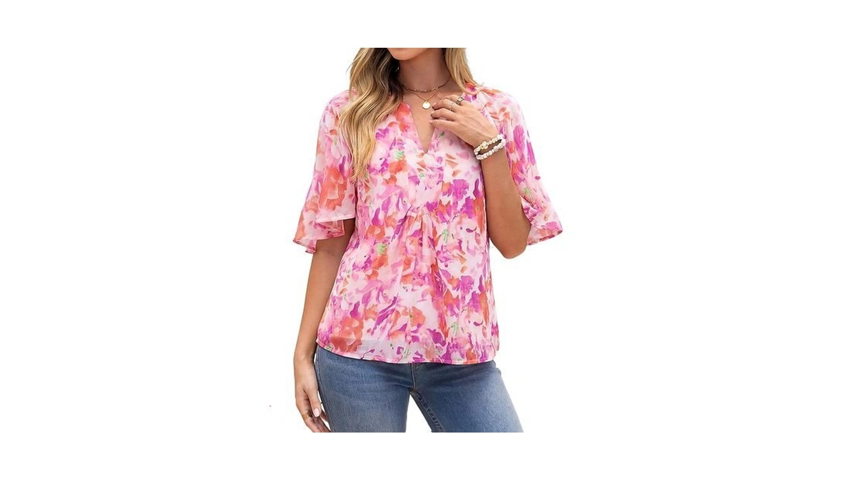 Glamaker Womens Chiffon Blouses Dressy Casual Summer Tops Ruffle Short