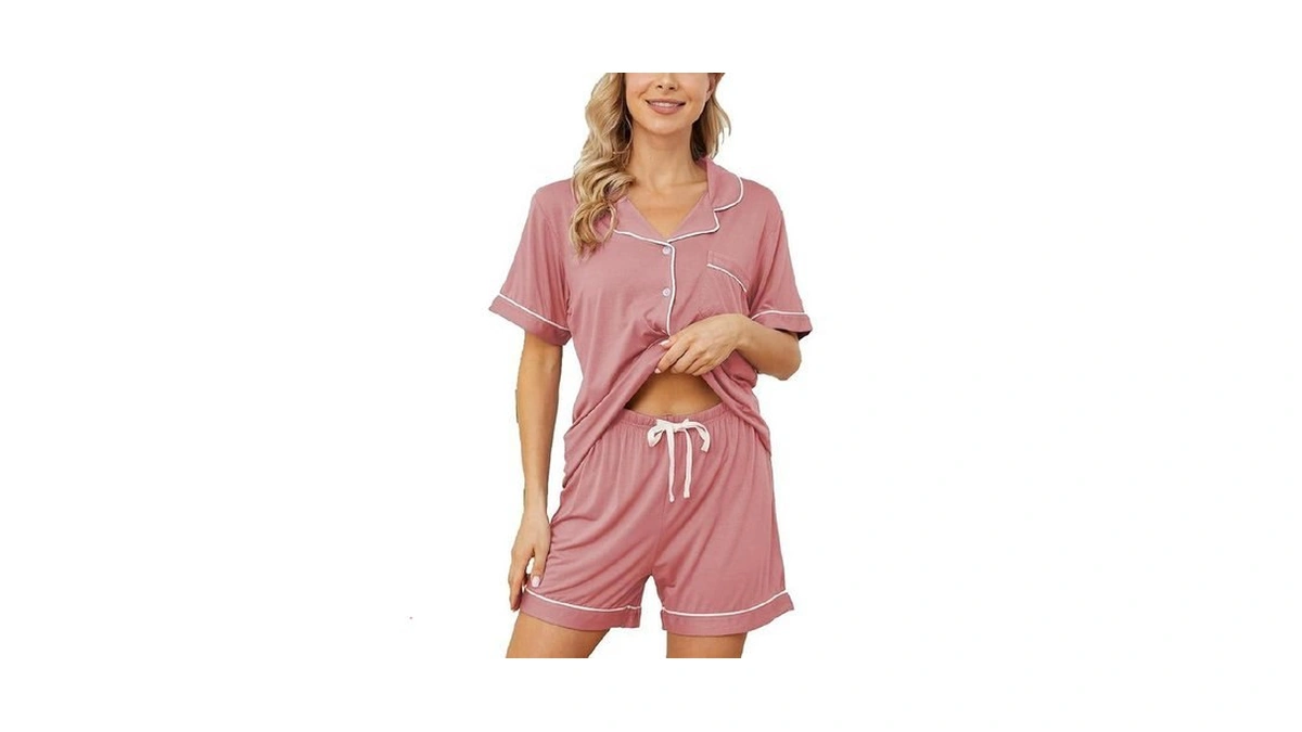Yoolfine Pajama Sets For Women 2 Piece Sleepwear Short Sleeve