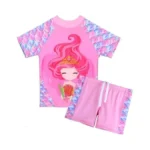 Tfjh E Short Sleeve Girls Swimsuits 2pcs Bathing Suits Uv