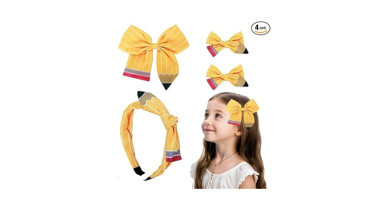 Dephnes 4 Pcs Hair Bow Clips Yellow Pencil Bows Hair