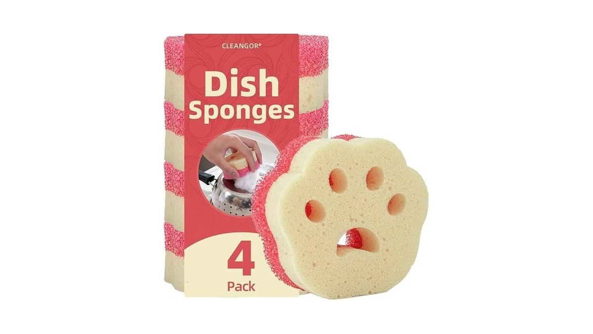 Cleangor 4pcs Scrub Sponges, Dual-sided Temperature-controlled Dish Sponges, Scratch-free, Easy