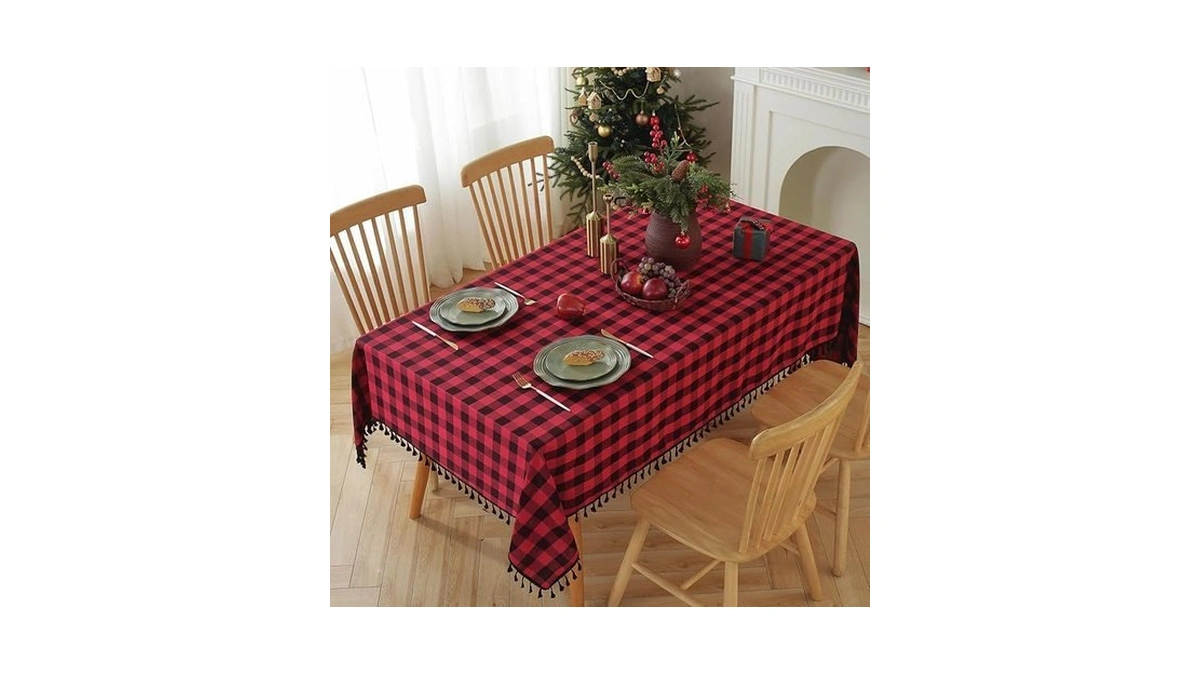 Alsoo Red Checkered Tablecloth Rectangle Cotton Linen Fabric Gingham Table
