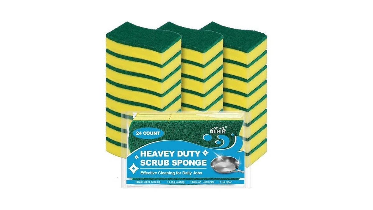 Homexcel Sponges Kitchen 24pcs Heavy Duty For Dishes, Yellow Scrub