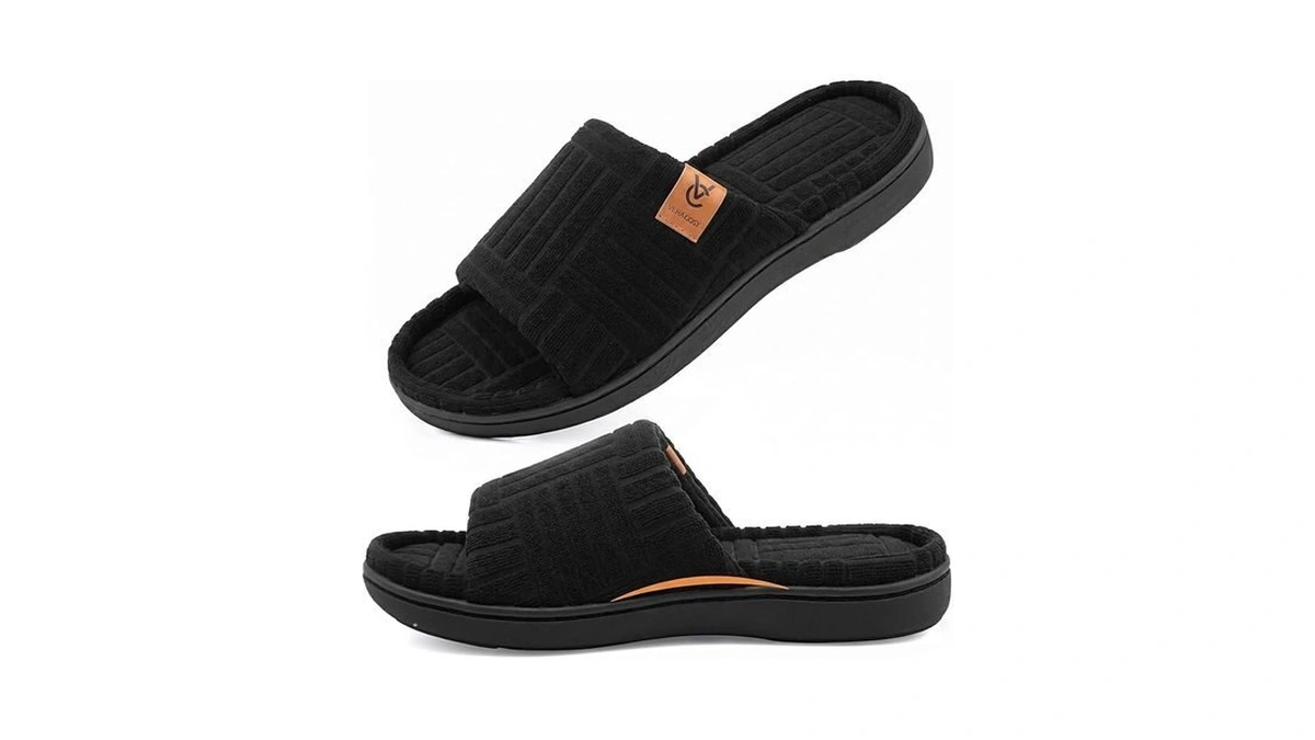 Veracosy Ladies Open Toe Slippers Soft Terry Cloth Indoor Slip