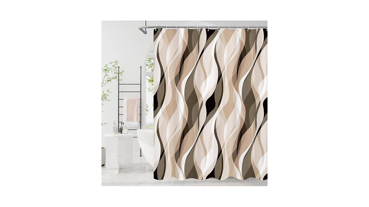 Litabel Cream Black Wavy Ombre Shower Curtain With Luxury Striped
