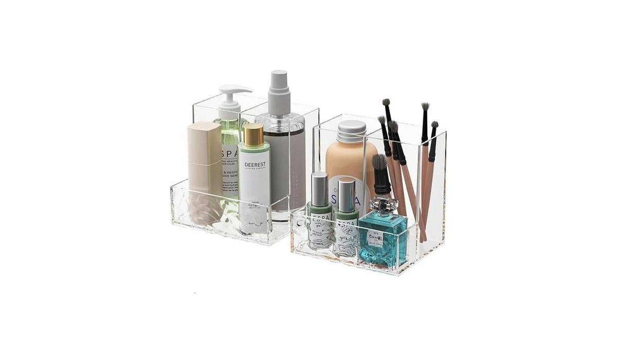 Maxset Clear Plastic Countertop Vanity Makeup Organizer, 2-pieces Vertical Storage