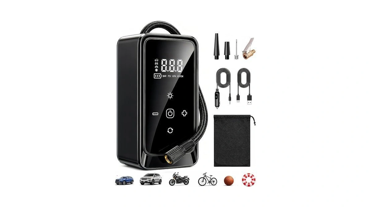 Tire Inflator Portable Air Compressor, Dual-power (12v Dc - Rechargeable)