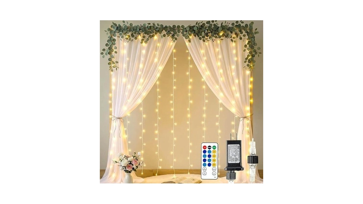 Heyfuni 6.6ft X 6.6ft Warm White Curtain Lights Plug In